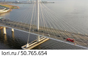 Aerial view of cable-stayed bridge with cars. Стоковое фото, фотограф Михаил Коханчиков / Фотобанк Лори