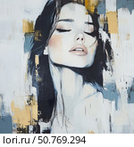 Elegant portrait of a woman with gold accents showcasing serene beauty and modern artistic style Generative AI. Стоковое AI-изображение, AI-художник Елена Зубкова / Фотобанк Лори