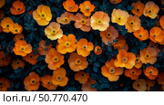 Orange Blooms: A Rich Tapestry of Flowers. Стоковое AI-изображение, AI-художник Данила Большаков / Фотобанк Лори