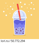 Glass of bubble tea with red straw. Стоковая иллюстрация, иллюстратор Вячеслав Беспутин / Фотобанк Лори