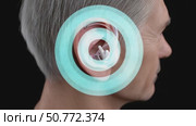 Hearing aid restoring hearing to senior man on black background. Стоковое AI-видео, аниматор Юрий Поздников / Фотобанк Лори