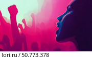 Woman's Profile with Raised Fists: A Digital Painting of Protest and Empowerment. Стоковое AI-изображение, AI-художник Данила Большаков / Фотобанк Лори