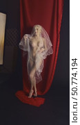 Captivating fashion shoot with transparent and red fabric in a studio setting. Стоковое видео, видеограф Гурьянов Андрей / Фотобанк Лори