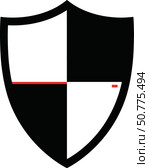 Minimalist shield design with red accent on white background, symbolism of protection. Стоковое AI-изображение, AI-художник Ольга Невская / Фотобанк Лори