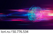 Abstract Digital Fingerprint with Neon Light Streaks: Futuristic Technology Background. Стоковое AI-изображение, AI-художник Данила Большаков / Фотобанк Лори