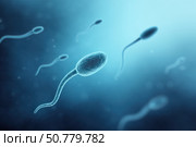 A Microscopic View of Sperm Cells Swimming in Fluid, Highlighting Their Importance in Reproduction and Genetic Transfer. Стоковое AI-изображение, AI-художник Башкирова Анна / Фотобанк Лори