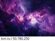 Purple nebula and starry night sky showing cosmic energy. Стоковое AI-изображение, AI-художник Иван Рябоконь / Фотобанк Лори