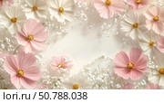 Floral Arrangement With Pink and White Blossoms on a Light Background for Creative Layouts. Стоковое AI-изображение, AI-художник Юлия Гапеенко / Фотобанк Лори