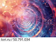 Swirling vortex tunnel with bubbles creating a dazzling light show. Стоковое AI-изображение, AI-художник Иван Рябоконь / Фотобанк Лори