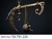Ornate steampunk scale hangs, displaying intricate design and metallic weight. Стоковое AI-изображение, AI-художник Иван Рябоконь / Фотобанк Лори
