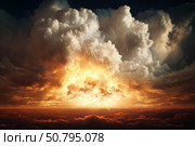 Meteor shower entering atmosphere creating dramatic sky above clouds. Стоковое AI-изображение, AI-художник Иван Рябоконь / Фотобанк Лори
