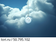 Cardano ada coin hanging from a string in a cloudy sky. Стоковое AI-изображение, AI-художник Иван Рябоконь / Фотобанк Лори