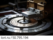 Industrial measuring machine performing precise calibration in laboratory. Стоковое AI-изображение, AI-художник Иван Рябоконь / Фотобанк Лори