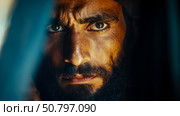 Intense Gaze: A Close-Up Portrait of a Bearded Man. Стоковое AI-изображение, AI-художник Данила Большаков / Фотобанк Лори