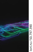 Neon circuit board in vibrant colors on dark background. Стоковое AI-видео, аниматор KATERINA AI / Фотобанк Лори