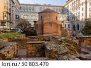 Exterior view of Saint George Rotunda Church; an ancient brick building in Sofia. Bulgaria. Стоковое фото, фотограф Яков Филимонов / Фотобанк Лори