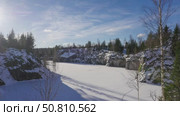 Karelia. Ruskeala. Marble Canyon in winter. Стоковое видео, видеограф Виктор Тихонов / Фотобанк Лори