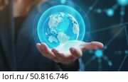 Woman hand holding global network connection. Internet communication, Wireless connection technology. Futuristic technology of cloud storage. cloud computing. Стоковое AI-видео, аниматор Sergey Grishin / Фотобанк Лори