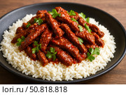 Мясо с рисом. Стоковое AI-изображение, AI-художник Башкирова Анна / Фотобанк Лори