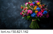 Bouquet of springtime blooms: a celebration of color and light, perfect for a fresh greeting card or cheerful print. Стоковое AI-изображение, AI-художник Данила Большаков / Фотобанк Лори