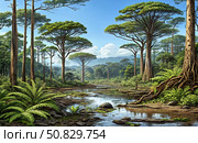 A realistic landscape from the Cretacous period. Стоковое фото, фотограф Sergey Krasovskiy/Stocktrek Images / ТАСС / Фотобанк Лори