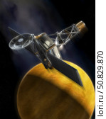 Artist's concept of the Mariner 2 space probe passing Venus. Стоковое фото, фотограф Steven Hobbs/Stocktrek Images / ТАСС / Фотобанк Лори
