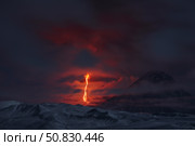 Nighttime eruption of Kliuchevskoi Volcano, Russia. Стоковое фото, фотограф Richard Roscoe/Stocktrek Images / ТАСС / Фотобанк Лори