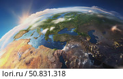 Observe the breathtaking and stunning view of Earth from space during the beautiful dawn. Стоковое AI-видео, аниматор Лариса Пономарева / Фотобанк Лори