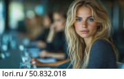 Serene Blond Portrait with Piercing Azure Gaze. Стоковое AI-видео, аниматор Данила Большаков / Фотобанк Лори