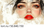 Captivating Portrait: Glimpse of Beauty, Eyes and Lips with watercolor feel, for poster, card. Стоковое AI-изображение, AI-художник Данила Большаков / Фотобанк Лори
