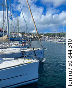 Faial island, Portugal - September 23, 2023: Sailboats docked at Horta Marina on Faial Island, Azores. Редакционное фото, фотограф Софья Соломонова / Фотобанк Лори