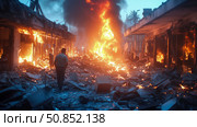 Aftermath of Disaster: Exploring Devastation in Burnt Ruins of the City. Стоковое фото, фотограф Данила Большаков / Фотобанк Лори