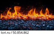 Burning embers and dancing flames: Warmth and light in the darkness. Стоковое AI-изображение, AI-художник Данила Большаков / Фотобанк Лори
