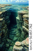 Sea Cave's Abyss: Coastal Cliff Plunge into Underwater Darkness. Стоковое AI-изображение, AI-художник Данила Большаков / Фотобанк Лори