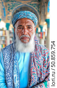 A Portrait of Dignity: An Elder with a Turband and Beard in a Traditional Setting. Стоковое AI-изображение, AI-художник Данила Большаков / Фотобанк Лори