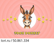 Vector portrait of cute cuddly toon donkey with big eyes, in circles. Cartoon domestic kawaii farm animal. Head of animated good nice burro. Ослик осёл. Стоковая иллюстрация, иллюстратор GAlexS / Фотобанк Лори