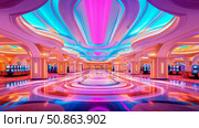 Opulent Interiors: Hall with illuminated ceiling and shiny floor. Стоковое AI-изображение, AI-художник Данила Большаков / Фотобанк Лори