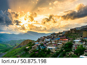 Picturesque sunset sky over the mountain village of Chokh. Caucasus. Стоковое фото, фотограф Константин Лабунский / Фотобанк Лори