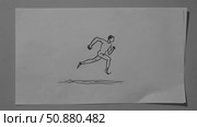 Athletic runner gripping soccer ball, dynamic pencil sketch capturing motion mid movement, hand drawn animation frame. Стоковое AI-видео, аниматор Данил Руденко / Фотобанк Лори