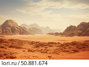 Stunning red sandstone formations dominating wadi rum desert landscape. Стоковое AI-изображение, AI-художник Иван Рябоконь / Фотобанк Лори