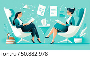 Concept: Business Meeting and Brainstorming. Purpose: illustration for communication, collaboration and teamwork. Стоковое AI-изображение, AI-художник Данила Большаков / Фотобанк Лори