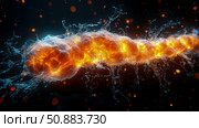 Magmatic Energy: A torrent of incandescent lava intertwines with crystalline streams in an otherworldly cosmic dance. Стоковое AI-изображение, AI-художник Данила Большаков / Фотобанк Лори