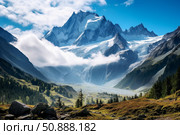 Majestic aiguille du chardonnet peak towering over french alps landscape. Стоковое AI-изображение, AI-художник Иван Рябоконь / Фотобанк Лори