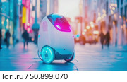 Brilliant Autonomous Urban Mobility Pod on a Radiant City Thoroughfare at Twilight. Стоковое AI-видео, аниматор Данила Большаков / Фотобанк Лори