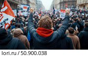 People Power: Raising Fists at a Street Demonstration. Стоковое AI-изображение, AI-художник Данила Большаков / Фотобанк Лори