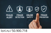 Finger navigating fraud alert and online safety symbols on digital interface. Стоковое AI-видео, аниматор Владимир Федоров / Фотобанк Лори