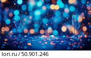 Celebration: Festive Champagne Toast against a Bokeh Light Extravaganza, sparkling moments for a special holiday, perfect for print, greeting or invitation card. Стоковое AI-изображение, AI-художник Данила Большаков / Фотобанк Лори