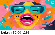Retro Glamour: Open Mouth, Sunglasses, and Artistic Flair, Bold Expression for Creative Marketing. Стоковое AI-изображение, AI-художник Данила Большаков / Фотобанк Лори
