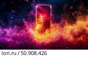 Futuristic mobile showcase with cosmic cloud and stardust. Стоковое AI-изображение, AI-художник Данила Большаков / Фотобанк Лори