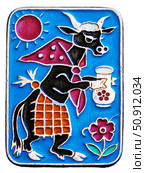 Корова с крынкой молока. Детские значки с животными выпущенные в СССР. Редакционное фото, фотограф Евгений Мухортов / Фотобанк Лори